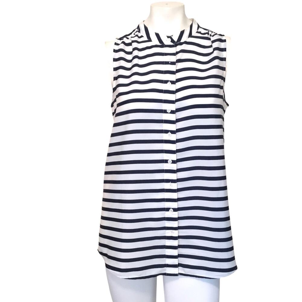 J. Crew Black White Stripe Sleeveless Tunic Top Size 8